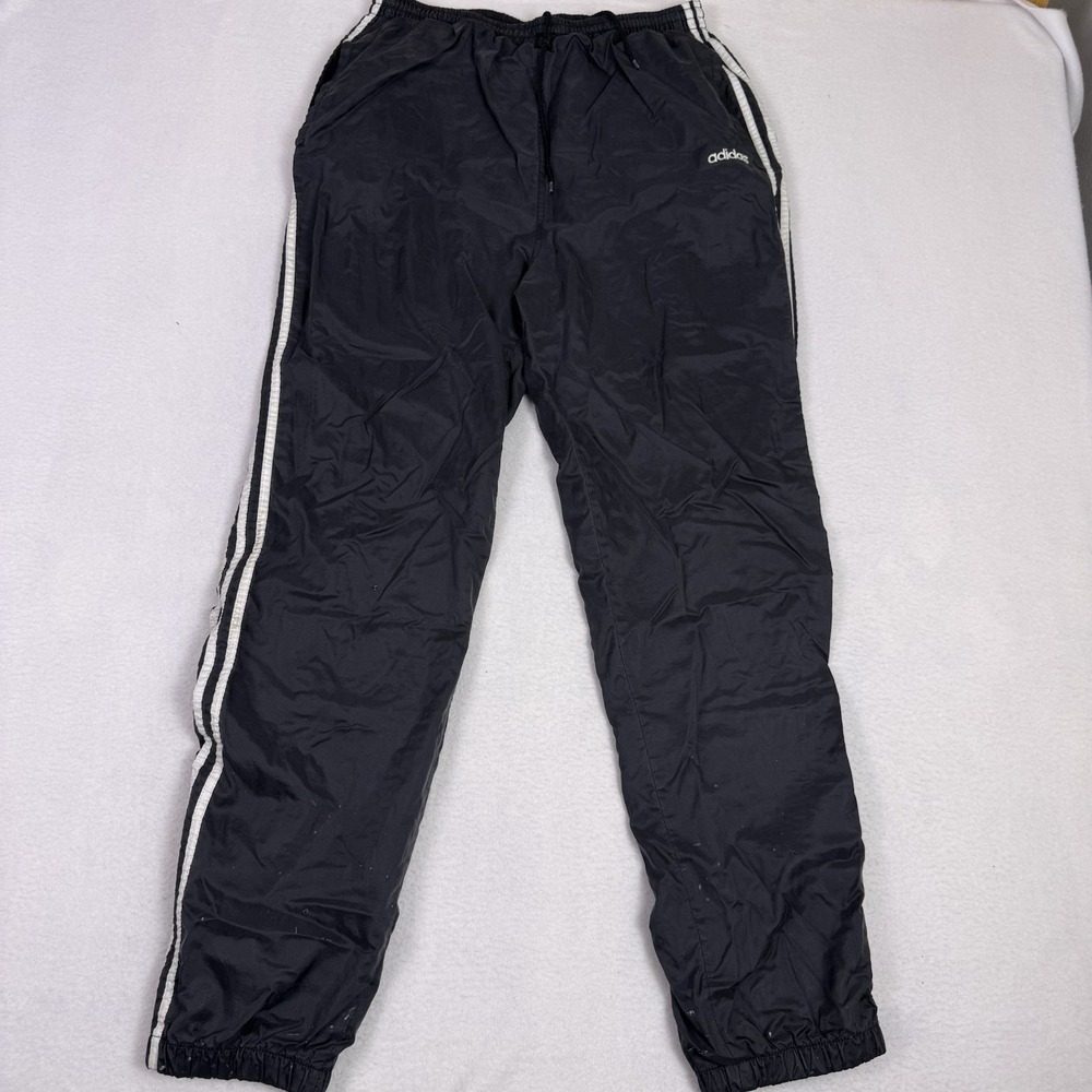 Vintage 90s Adidas Nylon Track Pants Large Black White Stripes Windbreaker